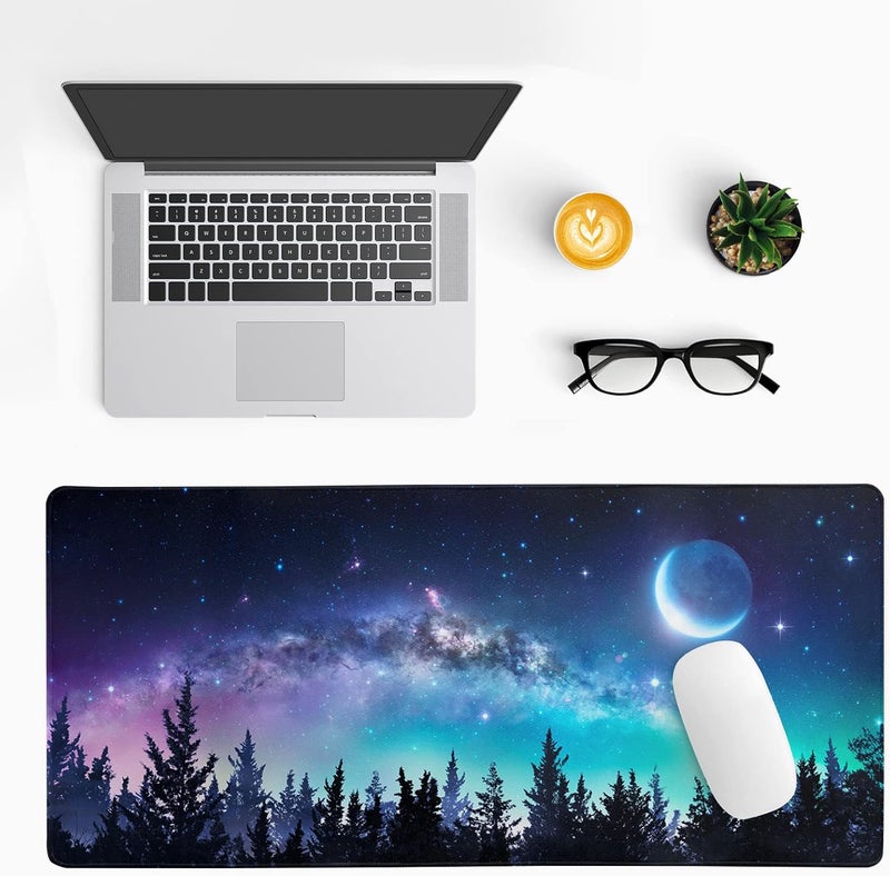 Brecoy Extended Gaming Mouse Pad, XL Large Keyboard Mouse Mat Desk Pad, Stitched Edges Mousepad, 3mm Thick Long Non-Slip Rubber Base Mice Pad, 31.5 X 11.8 Inch, Forest Moon Galaxy - Image 3